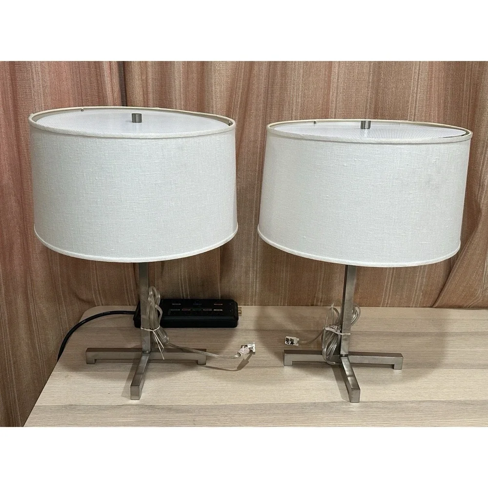 Walter Von Nessen Lighting Brass Table Lamps Satin Nickel 22